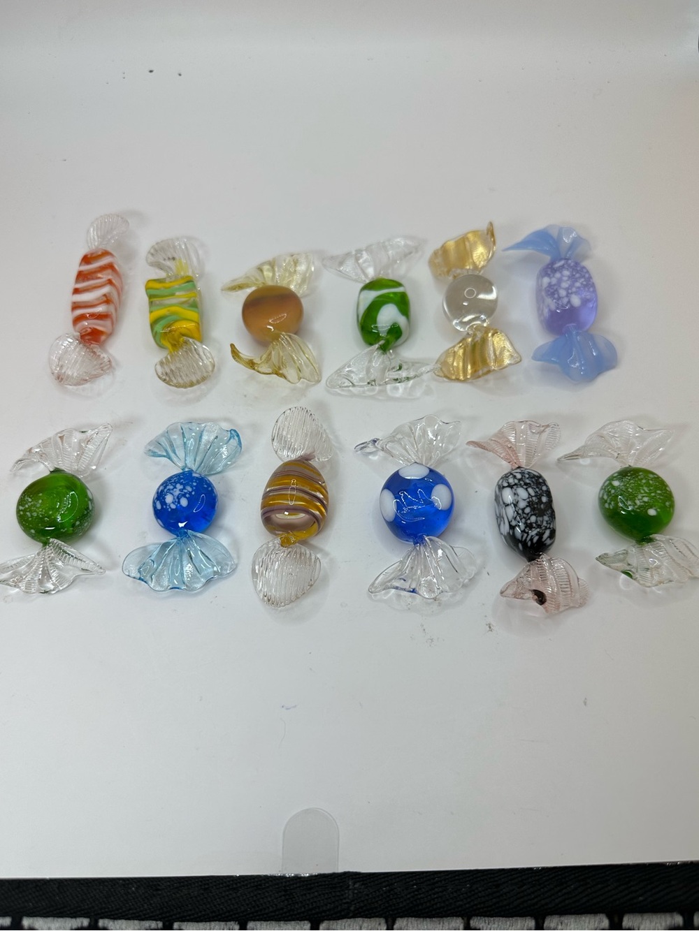 Lot of 12 Vintage Colorful Art Murano Style Blown Glass Wrapped Candy Pieces
